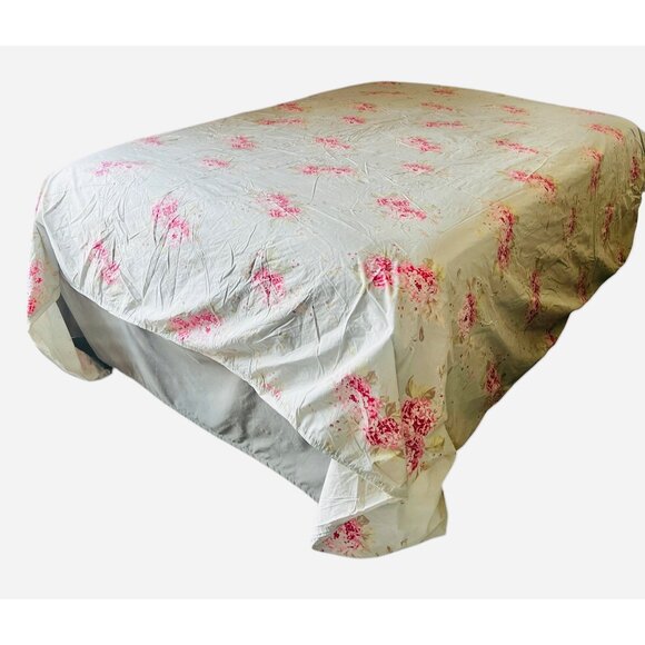 Simply Shabby Chic Queen Floral Cotton Duvet Cover Pink & Green On Light Blue - Picture 4 of 16